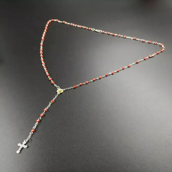 12 Rosary in Glass Bible Cross Red Beads CATHOLIC Mary Crucifix Necklace Bottle {3}