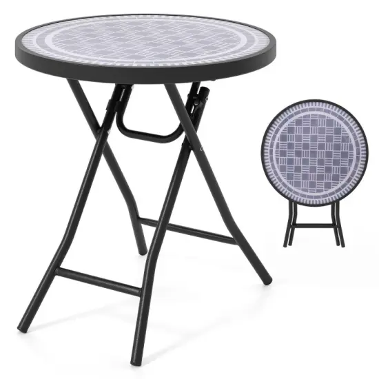 Black Metal Folding Side Table 18 Inch Round Compact Patio Coffee Table with Easy Storage {8}