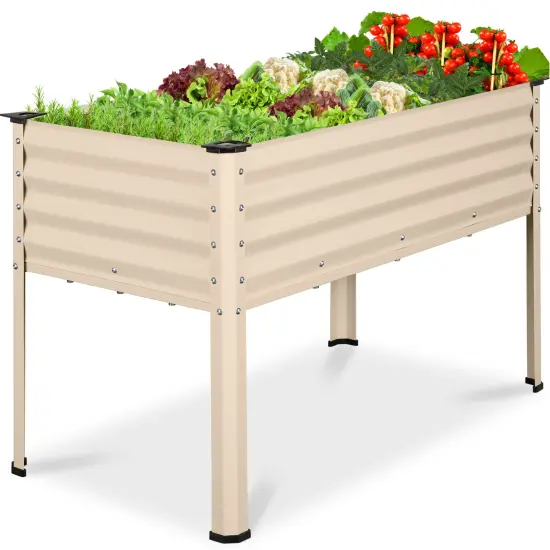 Best Choice Products 48x24x30in Elevated Galvanized Metal Garden Bed w/ Corner Protectors Beige {1}