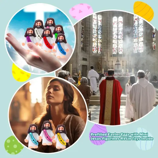 24 Pcs Prefilled Easter Eggs with Mini Jesus Figurines Resin Toys Inside Great {4}