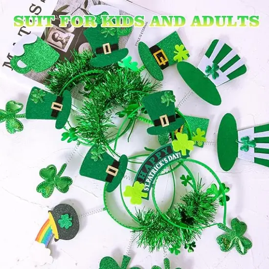 8Pcs St. Patrick's Day Headbands, Green Shamrock Clover Hats Headband Boppers, Saint Patricks Day Irish Headwear Costume Accessories Top Hat Head Band Bopper Party Favors for Women Men Kids {5}