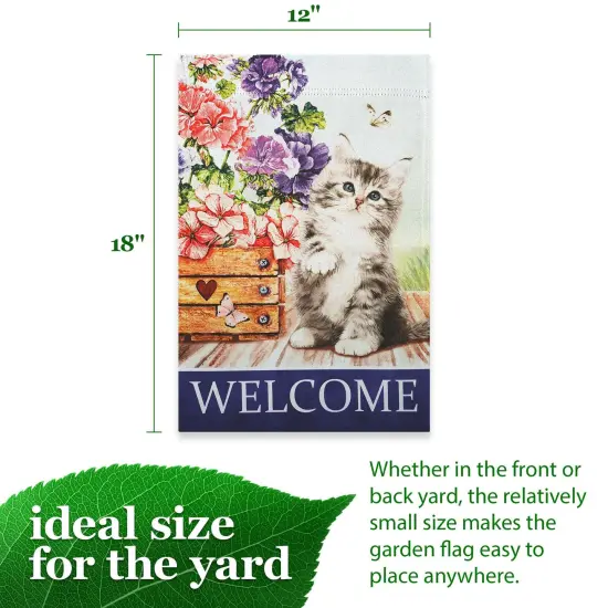 G128 Welcome Kitten Flowers Garden Flag 12x18 In Double Sided Spring Yard Garden Lawn Decoration {4}