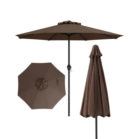Fabric Outdoor Heavy Duty Market Umbrella with Crank Handle, 8 Sturdy Ribs, UV Protection Brown {10}