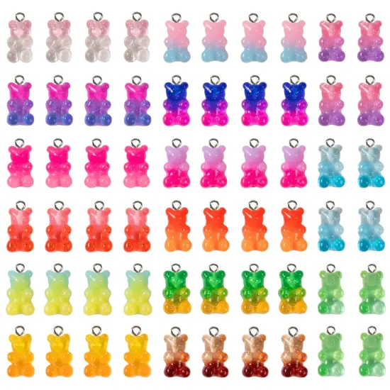60pcs Gradient 3D Gummy DIY Bear Charms- Resin Bear Shaped Clay Pendants in 15 Colors Earring Bracelet Nacklace DIY Jewelry Making Pendants Nail Art Accessory for Adults DIY Handmade Crafting Gifts {1}