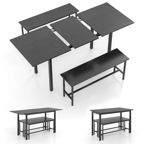 Modern Wooden 3 Piece Dining Table Set for 4-6 with 2 Benches &ndash; Sturdy, Space-Saving Design Black {1}