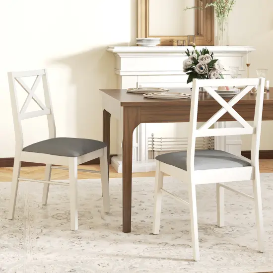Upholstered Side Dining Chairs Set of 2 with Rubber Wood Frame and Padded Seat White {3}