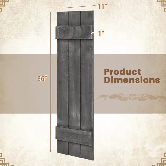 Farmhouse Paulownia Wood Window Shutters Set of 2 for Windows Dark Grey {5}
