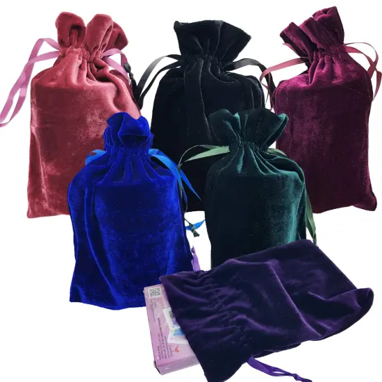 Velvet Tarot Rune Bag Bundle of 6: Moss Green, Royal Blue, Purple, Wine, Ross, Black 6" x 9" - Velvet Bag for Christmas Gifts Jewel, Watch and Small Items. {1}