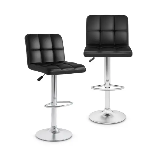Modern Bar Stools Set of 2 with Back Support, Heavy-Duty Metal Base, Footrest, and Adjustable Height Black {1}
