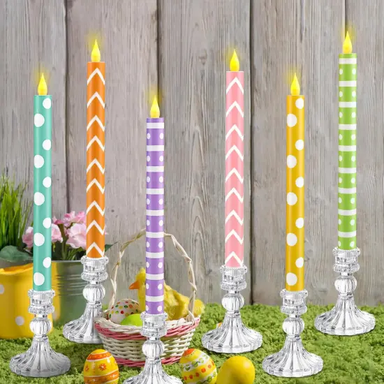 6 Pcs Easter Flameless Taper Candles 10.6 Inch Colorful Candles Battery Operated LED Candlesticks for Easter Dinner Table Home Party Decor {1}