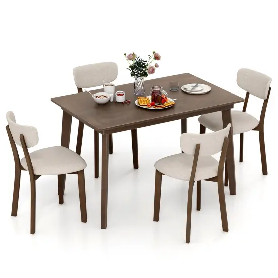 5-Piece Dining Table Set for 4 with Rubber Wood Frame and Padded Set-Brown {1}