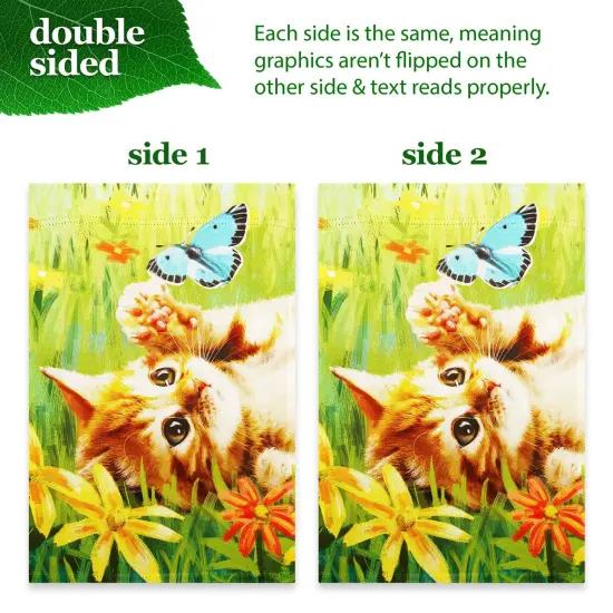 G128 Combo Pack: Garden Flag Stand 36x16IN & Garden Flag Kitten Butterfly Flowers Printed 12x18IN Double Sided {5}