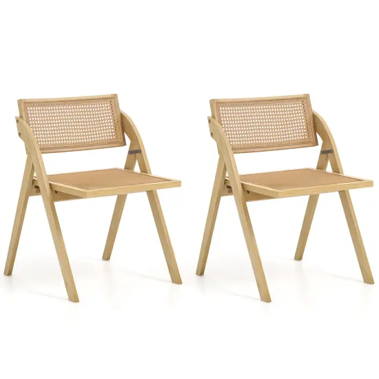 Foldable Dining Chairs Set of 2 with Woven Rattan Backrest-Natural {1}