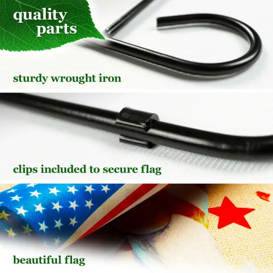 G128 Combo Pack: Garden Flag Stand 36x16IN & Garden Flag Welcome Patriotic Gnome Printed 12x18IN Double Sided {4}
