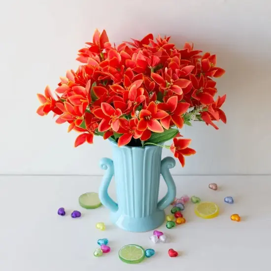 20 Heads Artificial Mini Orchid Outdoor Flower Plant Home Decor Red {2}