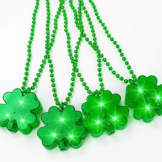 4Pcs Light up Shamrocks Beads Necklaces, St Patrick's Day Necklace Accessories Led Shamrocks Necklaces Metallic Green Bead Clovers Necklaces for Irish St. Patricks Day Party Favor Supplies {5}