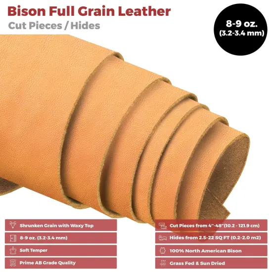 ELW Genuine American Leather Bison 8-9 oz (3.2-3.4mm) Pre-Cut - 4 to 23 SQ FT -Full Grain Leather&nbsp;Bison Hide DIY Craft Projects, Bag, Chap, Motorcycle, Clothing, Jewelry, Moccasins {2}