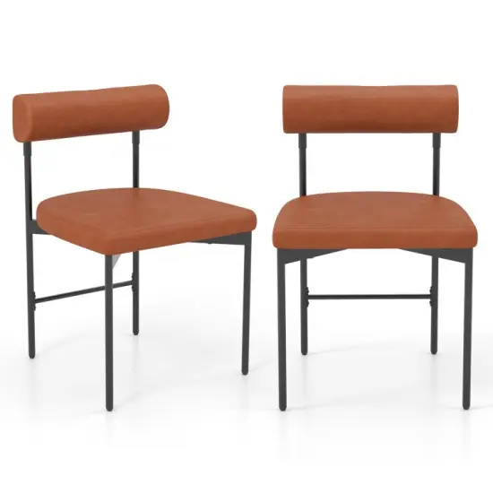Faux Leather Upholstered Kitchen Side Chair Set of 2 with Curved Padded Backrest Brown {2}