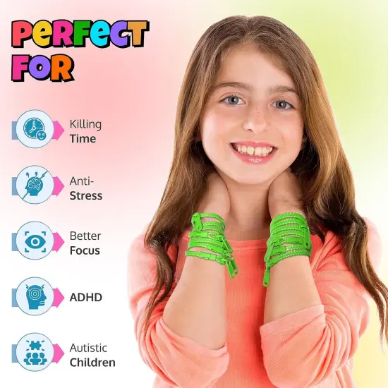 12-Pack Green 7-Inch Zipper Bracelets &ndash; Themed Fidget Party Favors for Earth Day, Bulk Sensory Toys for Kids, and Lucky Accessories for St. Patrick&rsquo;s Day {2}