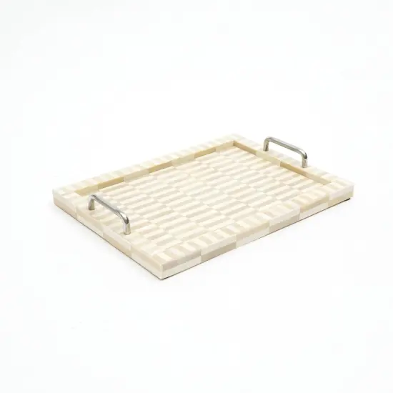 Bone & Resin Checkered Tray with Handle - Set of 2 {2}