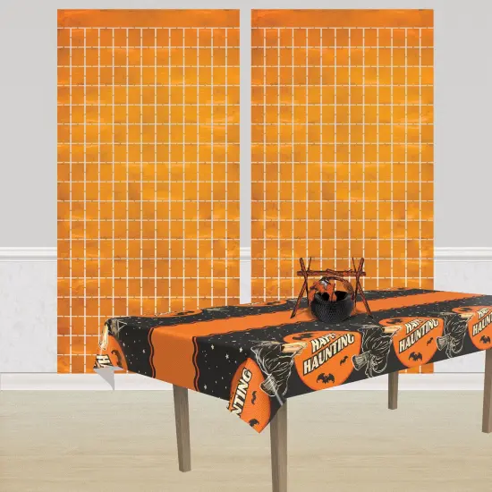 6 Pack Bulk Orange Metallic Party Square Curtain {3}