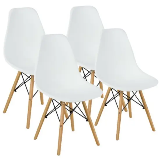 Set of 4 Modern DSW Dining Side Chair Wood Legs-White {1}