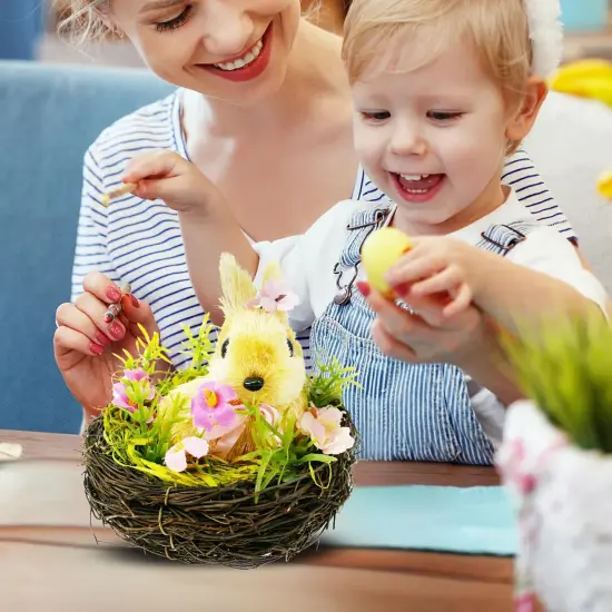 Adorable Handcrafted Easter Straw Bunny in Nest with Floral Grass, Exquisite Easter Handicrafts for Home Decor,Office Decor, Garden Decor {5}
