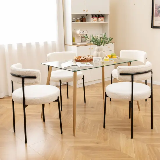 Boucle Dining Chair with Curved Backrest and Metal Legs Set of 4-White {2}
