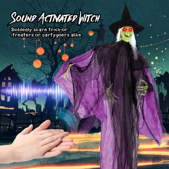 7.2 ft Halloween Standing Witch with Lighted Eyes and Automatic Arm Movement {6}