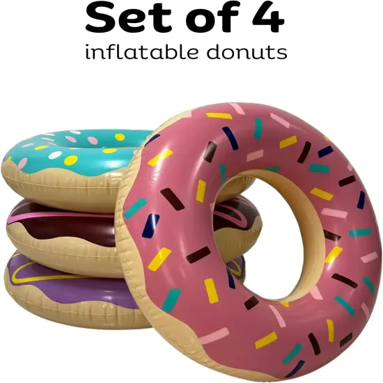 4E's Novelty 4 Pack Mini Inflatable Donuts &ndash; 15" Blow-up Donut Decor for Donut Party Favors {2}