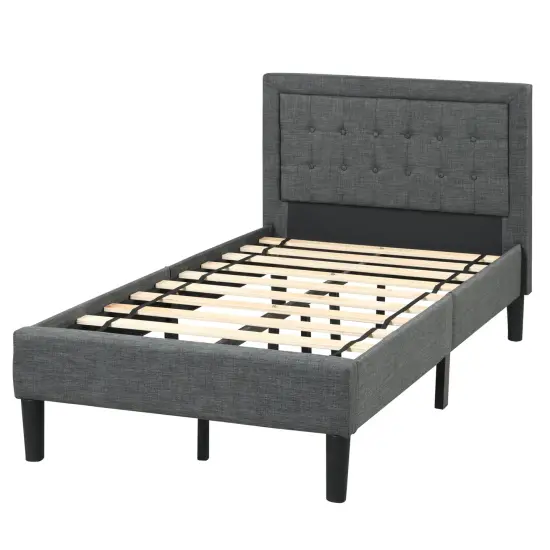 Twin Size Upholstered Bed Frame with Button Tufted Headboard {5}
