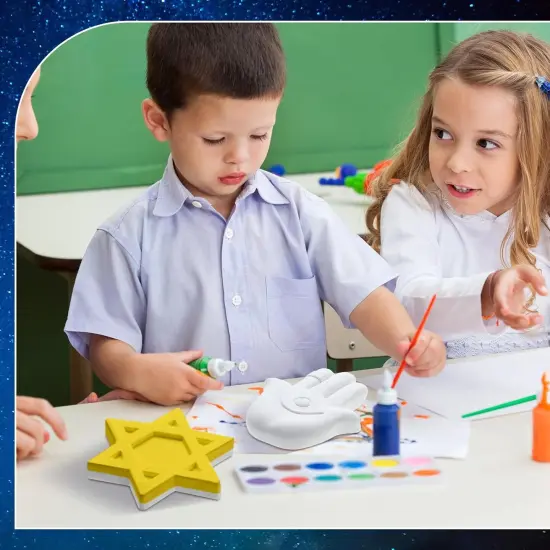 12 Set Purim Crafts Paint Your Own Ceramic Hanukkah Plasters Paint Purim Decoration Gifts DIY Ceramics with Pastel Brush Palette Magnet {2}