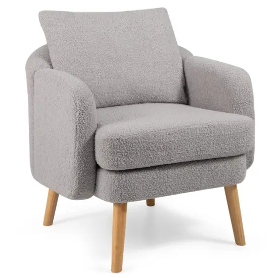 Sherpa Accent Chair Modern Living Room Chair with Seat Cushion Grey {8}