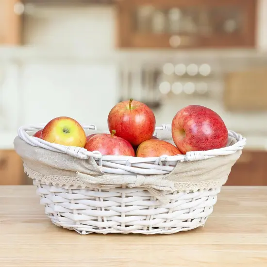 Wicker Basket w/Handles (White-Painted), for Easter, Picnics, Gifts, Home Decor and More, 13 x 10 x 6 Inches {4}