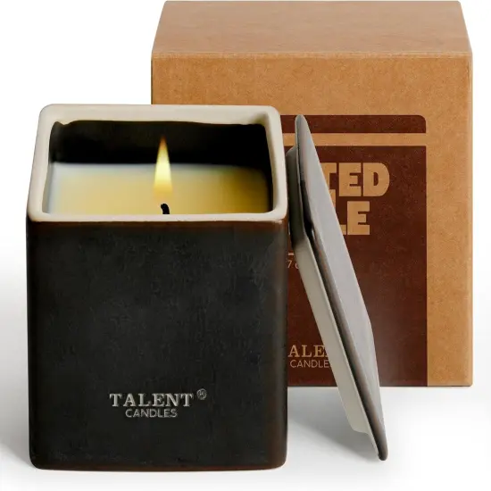 Candles for Home Scented, Modern Rustic Ceramic Candle Jar, Soy Candles Non Toxic in Elegant Ceramic Jar, Dark Leather & Oud {1}