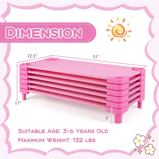 Stack-able Nap Cot for Kids with Steel Frame Oxford Fabric Raised Design and Easy Cleaning Pink {5}