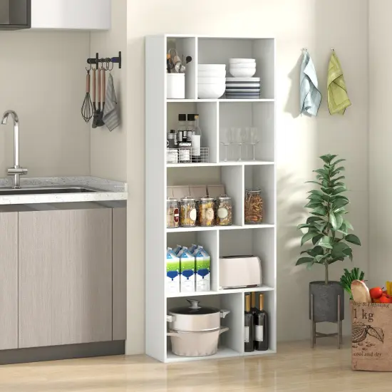 63 Inch White Tall 5-Tier 10-Cube Geometric Bookshelf Perfect for Living Room, Study or Office {3}