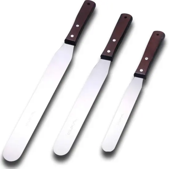 Straight Icing Spatula Stainless Steel Baking Set of 6", 8" & 10" Wooden Handle {1}