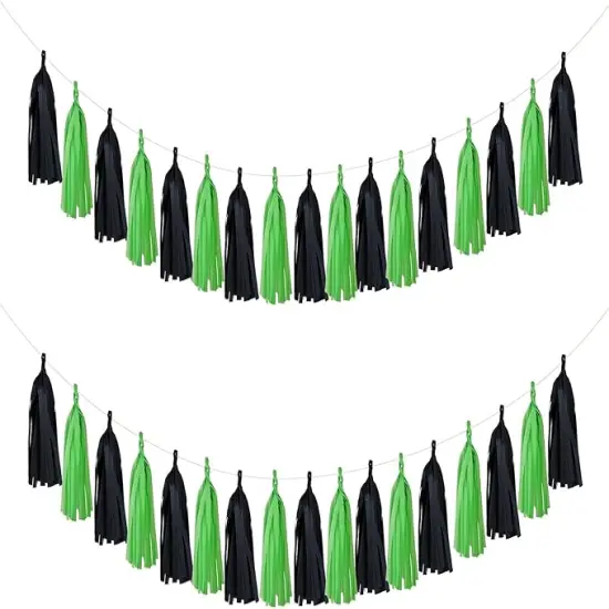 Black Green Party Decorations 20PCS Tissue Party Banner Garland for Graduation Gaming Birthday Wedding Outdoor Garden Decorations {1}