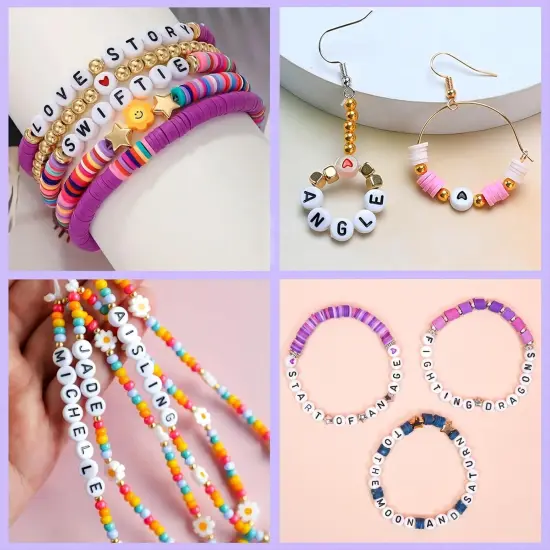 300Pcs Round Letter Pony Beads for Friendship Bracelets Making 4X7mm Individual White Alphabet Beads H {3}