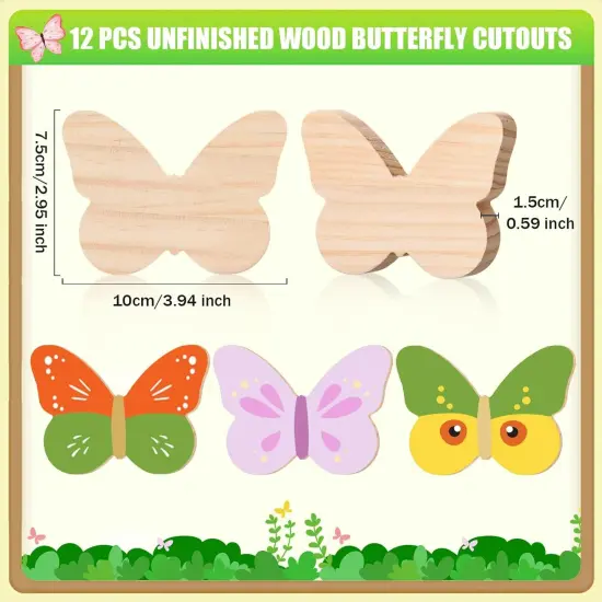 12 Pcs Butterfly Wooden Cutouts Unfinished Butterfly Shaped Table Signs Wood Butterfly Blocks to Paint Blank Wooden Table Centerpieces for DIY Crafts Spring Home Tiered Tray Decor,3.94x2.95 {6}