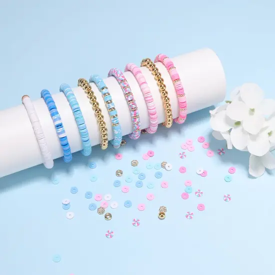 Blue Clay Bead Bracelet Kit DIY Jewelry Making Kit Clay Beads Bracelet Making Kit, Flat Preppy Beads for Friendship Bracelets, Polymer Clay Beads Crafts Gifts {4}