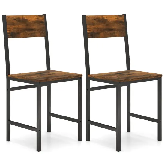 Industrial Kitchen Side Chairs Set of 2 with Metal Legs and Slanted Back-Rustic Brown {1}