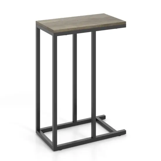 Black Metal C-Shaped Side Table with Sturdy Frame and Space-Saving Design Oak {8}