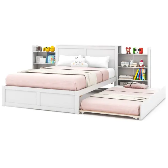 Kids Wooden Platform Bed with Trundle Storage Headboard-Full Size {4}