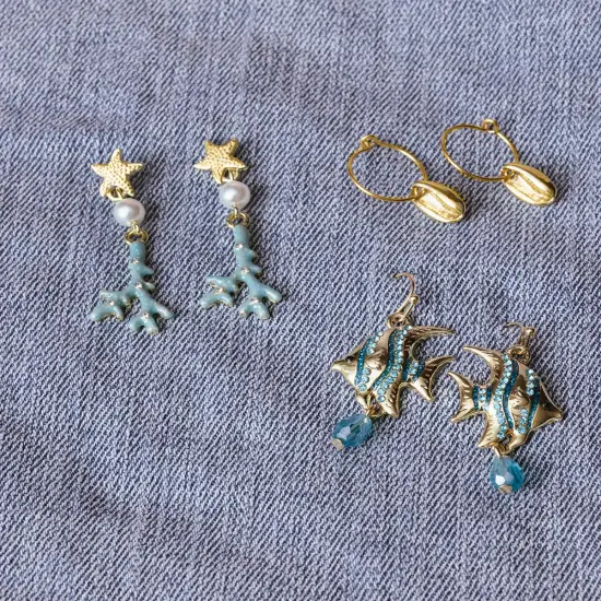 Gold and Blue Crystal Angelfish Earrings Coastal Cowgirl {2}