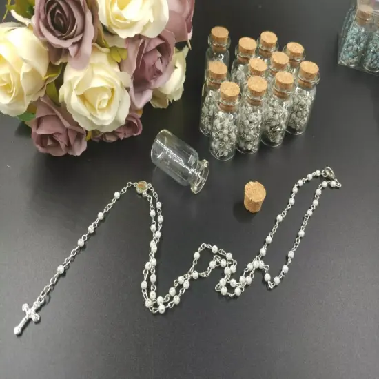 12 Piece Lot Rosary Glass Beads Beaded CATHOLIC Rosary Crucifix Necklace Bottle {3}
