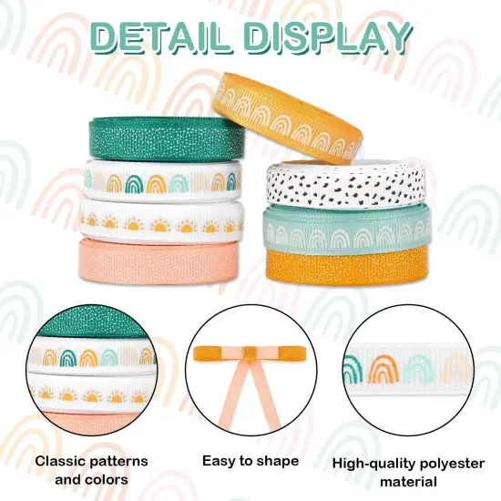 8 Rolls Boho Rainbow Ribbon 40 Yards 0.4 Inch Rainbow Themed Grosgrain Ribbon Colorful Boho Fabric Craft Ribbon for Wreath Bow Making Gift Wrapping Decor DIY Crafts {6}