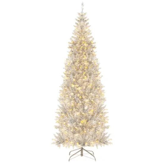 Pre-Lit Artificial Silver Tinsel Xmas Tree with 790 Branch Tips and 300 LED Lights {4}