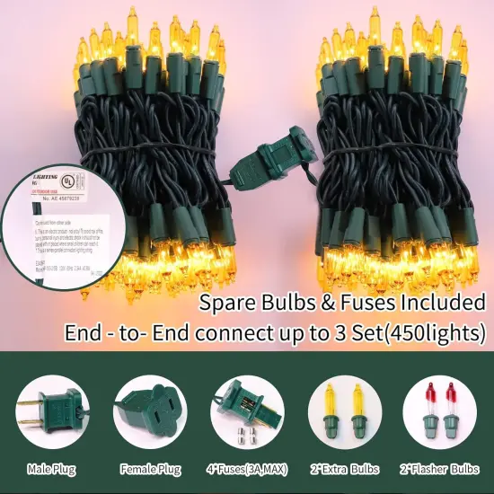 Super-Bright Extendable Yellow Christmas Lights Decoration 150Lights 31.9ft UL Certified Mini Bulb String Light Set for Outdoor Christmas Tree Garden Holiday Party Patio Wedding Garland Decor {2}